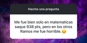 Pantallazo del mensaje de un estudiante Preparación PAES 2024